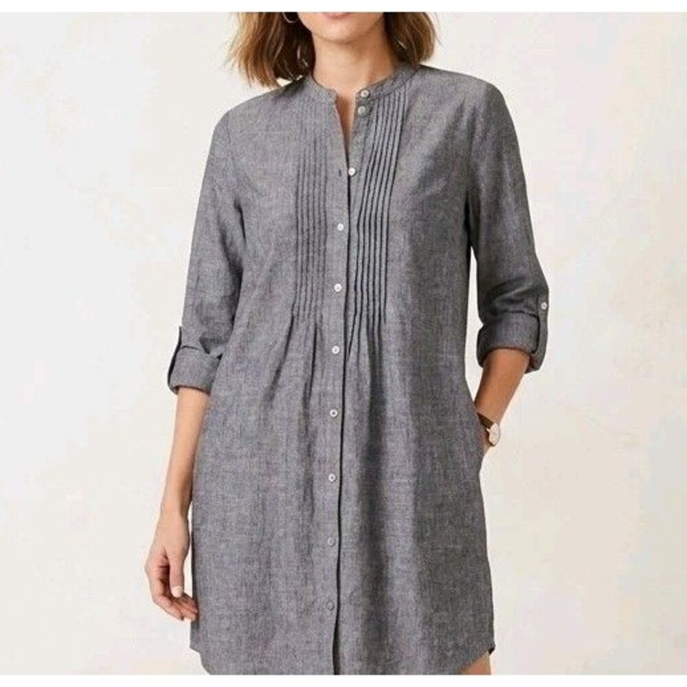 J Jill Linen Blend Button Shirt Dress Shirtdress - M
